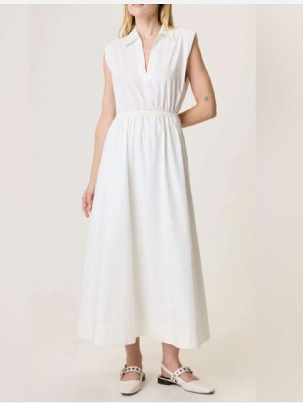 Rag & Bone Joan Poplin Back Cutout Maxi Dress Ivory White Cotton Size XL